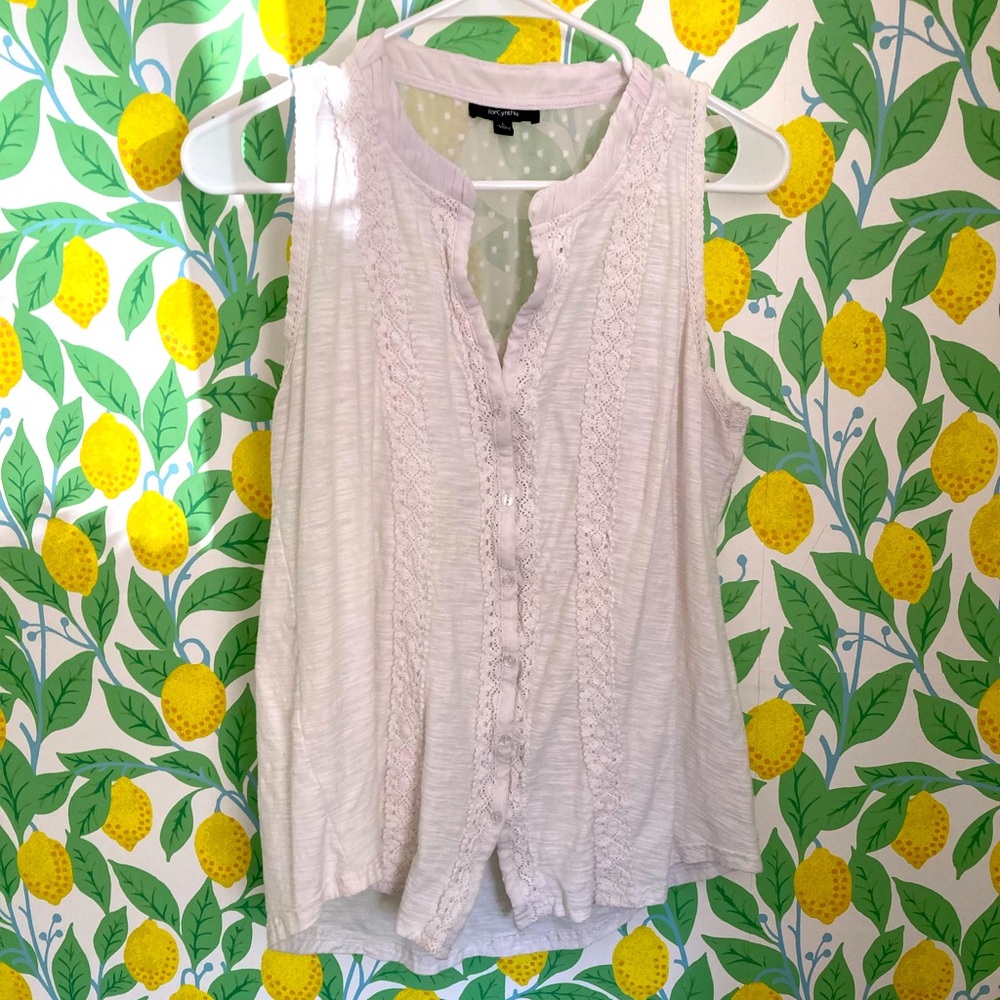 For Cynthia White Cotton Lace Trim Sleeveless Boho Blouse Women’s Large